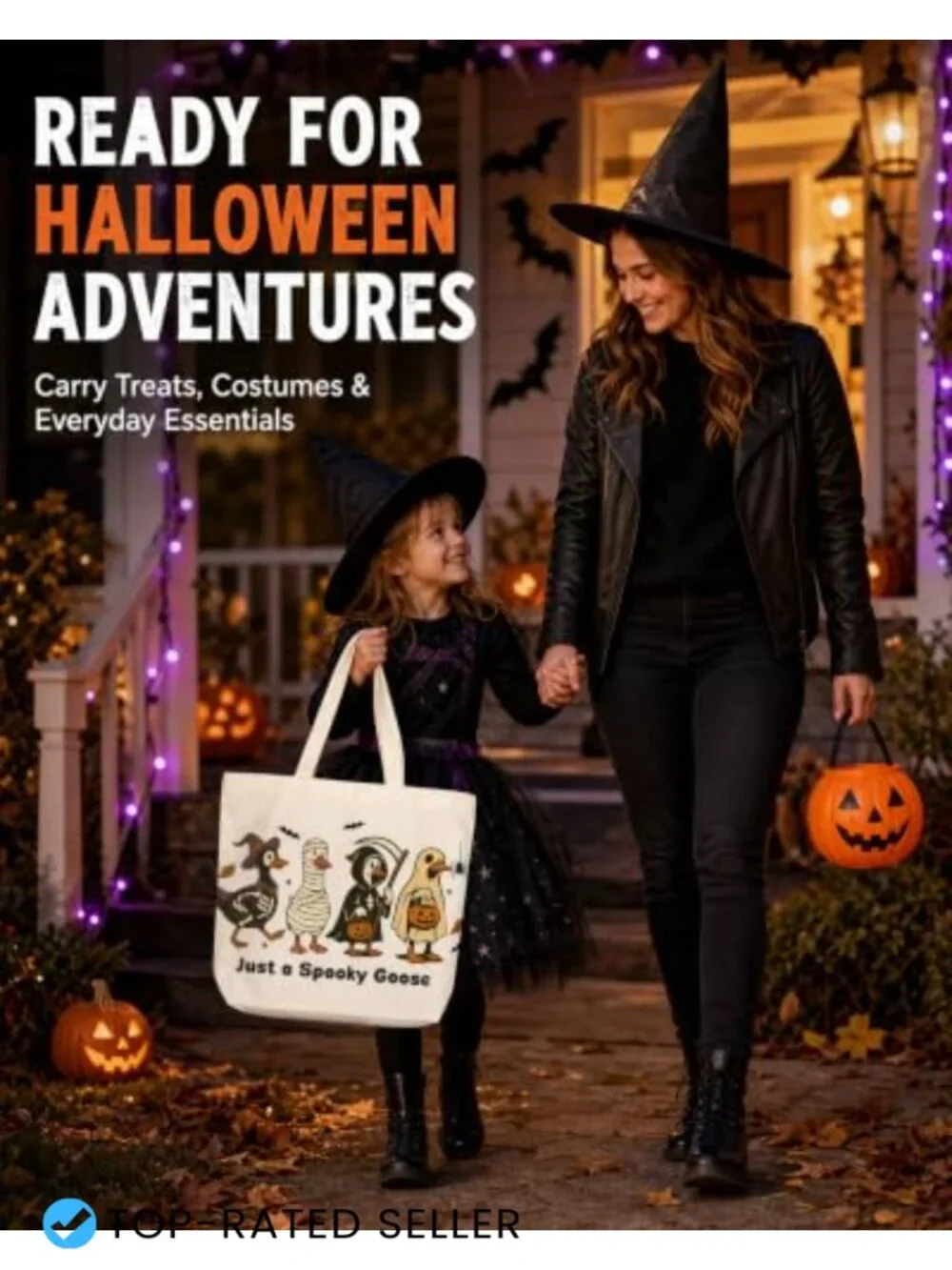 Halloween Skull Canvas Tote Bag - Reusable Large Shoulder Bag